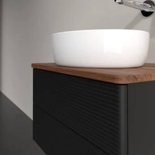 Bild von VILLEROY BOCH Antao Waschbeckenunterschrank, mit Beleuchtung, 2 Auszüge, 600 x 360 x 500 mm, Front mit Struktur, Black Matt Lacquer / Warm Walnut #L18112PD