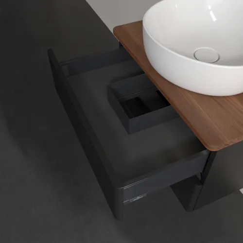 Bild von VILLEROY BOCH Antao Waschbeckenunterschrank, mit Beleuchtung, 2 Auszüge, 600 x 360 x 500 mm, Front mit Struktur, Black Matt Lacquer / Warm Walnut #L18112PD