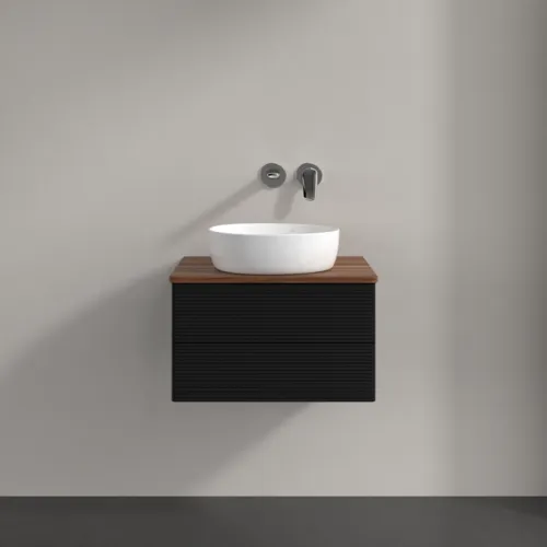 Bild von VILLEROY BOCH Antao Waschbeckenunterschrank, mit Beleuchtung, 2 Auszüge, 600 x 360 x 500 mm, Front mit Struktur, Black Matt Lacquer / Warm Walnut #L18112PD