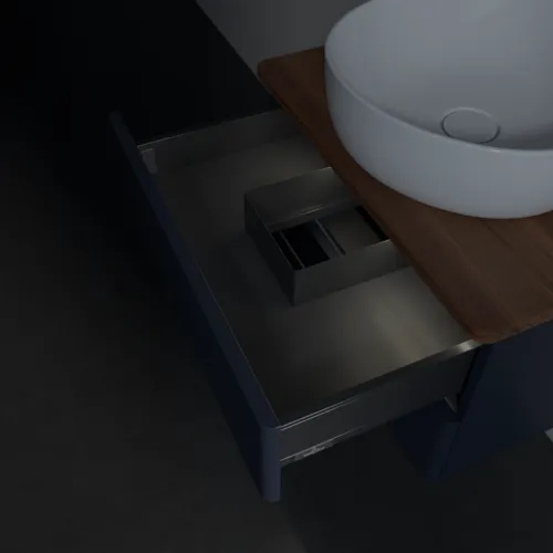 Bild von VILLEROY BOCH Antao Waschbeckenunterschrank, mit Beleuchtung, 2 Auszüge, 600 x 360 x 500 mm, Front mit Struktur, Midnight Blue Matt Lacquer / Warm Walnut #L18152HG