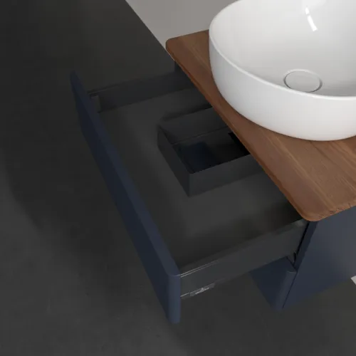 Bild von VILLEROY BOCH Antao Waschbeckenunterschrank, mit Beleuchtung, 2 Auszüge, 600 x 360 x 500 mm, Front mit Struktur, Midnight Blue Matt Lacquer / Warm Walnut #L18152HG