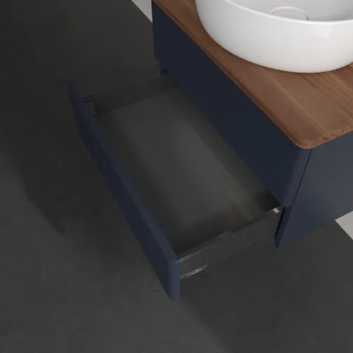 Bild von VILLEROY BOCH Antao Waschbeckenunterschrank, mit Beleuchtung, 2 Auszüge, 600 x 360 x 500 mm, Front mit Struktur, Midnight Blue Matt Lacquer / Warm Walnut #L18152HG