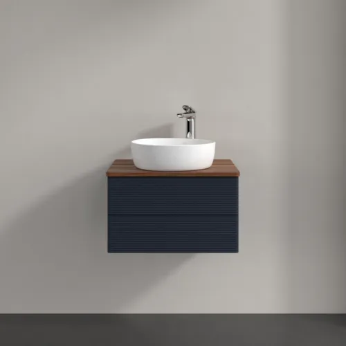 Bild von VILLEROY BOCH Antao Waschbeckenunterschrank, mit Beleuchtung, 2 Auszüge, 600 x 360 x 500 mm, Front mit Struktur, Midnight Blue Matt Lacquer / Warm Walnut #L18152HG