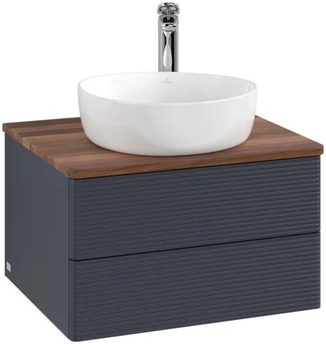 Picture of VILLEROY BOCH Antao Vanity unit, with lighting, 2 pull-out compartments, 600 x 360 x 500 mm, Front with grain texture, Midnight Blue Matt Lacquer / Warm Walnut #L18152HG