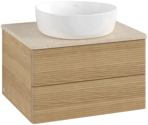 Picture of VILLEROY BOCH Antao Vanity unit, with lighting, 2 pull-out compartments, 600 x 360 x 500 mm, Front with grain texture, Honey Oak / Botticino #L18113HN