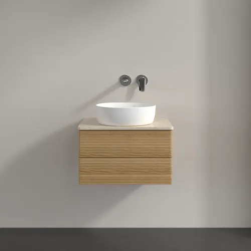 VILLEROY BOCH Antao Waschbeckenunterschrank, mit Beleuchtung, 2 Auszüge, 600 x 360 x 500 mm, Front mit Struktur, Honey Oak / Botticino #L18113HN, Bild 3