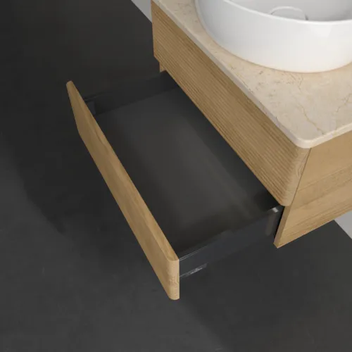 VILLEROY BOCH Antao Waschbeckenunterschrank, mit Beleuchtung, 2 Auszüge, 600 x 360 x 500 mm, Front mit Struktur, Honey Oak / Botticino #L18113HN, Bild 6