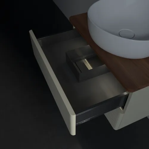 Bild von VILLEROY BOCH Antao Waschbeckenunterschrank, mit Beleuchtung, 2 Auszüge, 600 x 360 x 500 mm, Front mit Struktur, Silk Grey Matt Lacquer / Warm Walnut #L18152HJ