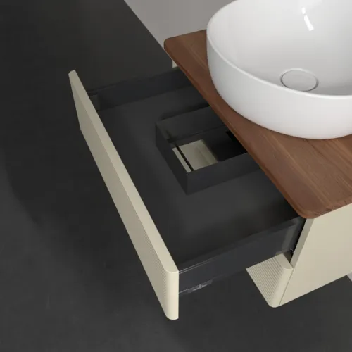 Bild von VILLEROY BOCH Antao Waschbeckenunterschrank, mit Beleuchtung, 2 Auszüge, 600 x 360 x 500 mm, Front mit Struktur, Silk Grey Matt Lacquer / Warm Walnut #L18152HJ