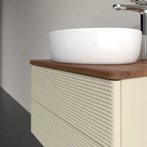 Bild von VILLEROY BOCH Antao Waschbeckenunterschrank, mit Beleuchtung, 2 Auszüge, 600 x 360 x 500 mm, Front mit Struktur, Silk Grey Matt Lacquer / Warm Walnut #L18152HJ