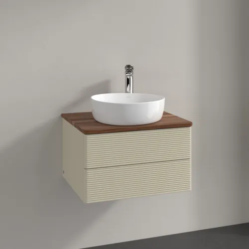 Bild von VILLEROY BOCH Antao Waschbeckenunterschrank, mit Beleuchtung, 2 Auszüge, 600 x 360 x 500 mm, Front mit Struktur, Silk Grey Matt Lacquer / Warm Walnut #L18152HJ