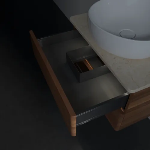 Bild von VILLEROY BOCH Antao Waschbeckenunterschrank, mit Beleuchtung, 2 Auszüge, 600 x 360 x 500 mm, Front mit Struktur, Warm Walnut / Botticino #L18113HM