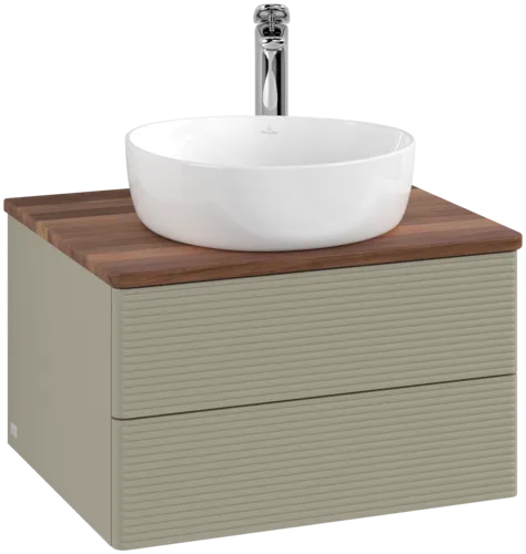 Picture of VILLEROY BOCH Antao Vanity unit, with lighting, 2 pull-out compartments, 600 x 360 x 500 mm, Front with grain texture, Stone Grey Matt Lacquer / Warm Walnut #L18152HK