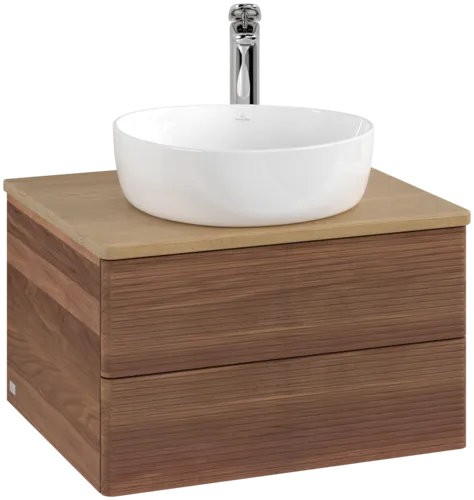 Picture of VILLEROY BOCH Antao Vanity unit, with lighting, 2 pull-out compartments, 600 x 360 x 500 mm, Front with grain texture, Warm Walnut / Honey Oak #L18151HM