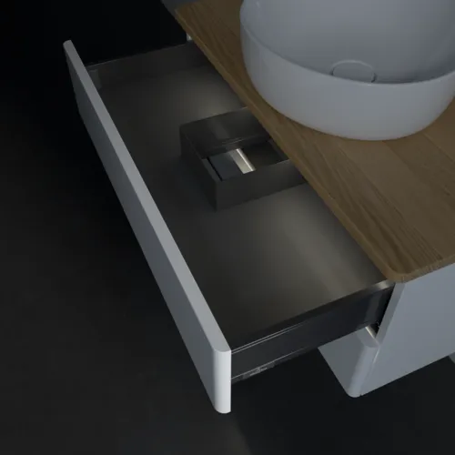 Bild von VILLEROY BOCH Antao Waschbeckenunterschrank, mit Beleuchtung, 2 Auszüge, 800 x 360 x 500 mm, Front ohne Struktur, White Matt Lacquer / Honey Oak #L19011MT
