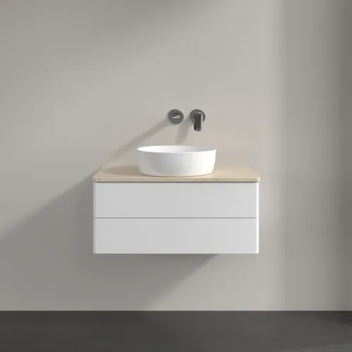 Bild von VILLEROY BOCH Antao Waschbeckenunterschrank, mit Beleuchtung, 2 Auszüge, 800 x 360 x 500 mm, Front ohne Struktur, White Matt Lacquer / Botticino #L19013MT