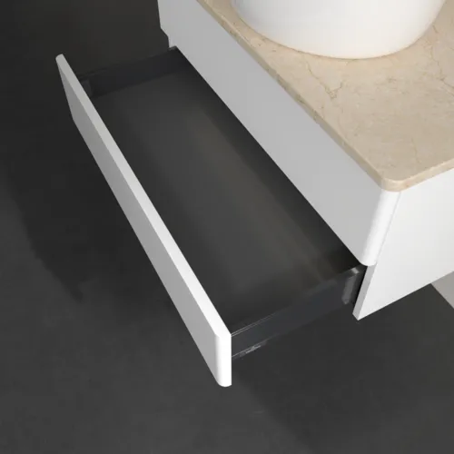 Bild von VILLEROY BOCH Antao Waschbeckenunterschrank, mit Beleuchtung, 2 Auszüge, 800 x 360 x 500 mm, Front ohne Struktur, White Matt Lacquer / Botticino #L19013MT