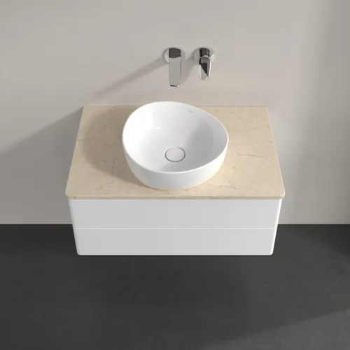 Bild von VILLEROY BOCH Antao Waschbeckenunterschrank, mit Beleuchtung, 2 Auszüge, 800 x 360 x 500 mm, Front ohne Struktur, White Matt Lacquer / Botticino #L19013MT