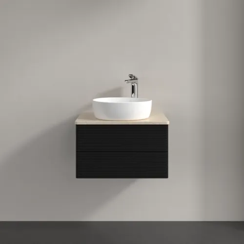 Obrázek VILLEROY BOCH Antao Vanity unit, with lighting, 2 pull-out compartments, 600 x 360 x 500 mm, Front with grain texture, Black Matt Lacquer / Botticino #L18153PD