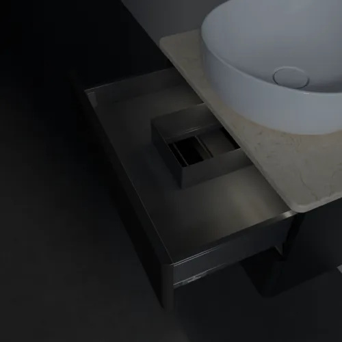 Obrázek VILLEROY BOCH Antao Vanity unit, with lighting, 2 pull-out compartments, 600 x 360 x 500 mm, Front with grain texture, Black Matt Lacquer / Botticino #L18153PD