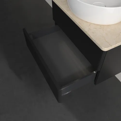 Obrázek VILLEROY BOCH Antao Vanity unit, with lighting, 2 pull-out compartments, 600 x 360 x 500 mm, Front with grain texture, Black Matt Lacquer / Botticino #L18153PD