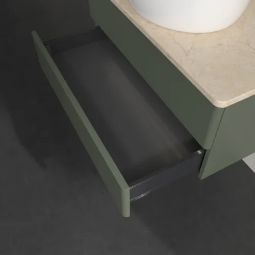 Bild von VILLEROY BOCH Antao Waschbeckenunterschrank, mit Beleuchtung, 2 Auszüge, 800 x 360 x 500 mm, Front ohne Struktur, Leaf Green Matt Lacquer / Botticino #L19013HL
