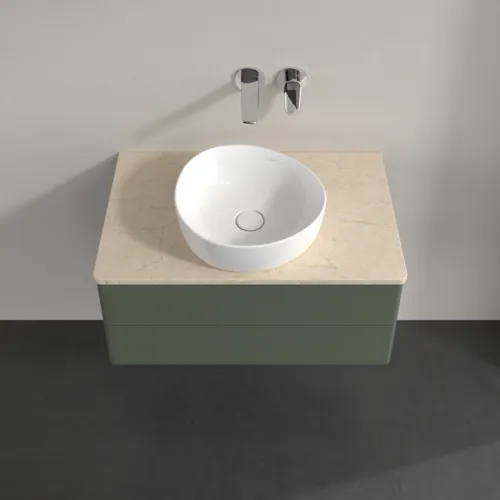Bild von VILLEROY BOCH Antao Waschbeckenunterschrank, mit Beleuchtung, 2 Auszüge, 800 x 360 x 500 mm, Front ohne Struktur, Leaf Green Matt Lacquer / Botticino #L19013HL