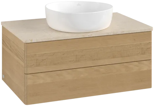 Obrázek VILLEROY BOCH Antao Vanity unit, with lighting, 2 pull-out compartments, 800 x 360 x 500 mm, Front without structure, Honey Oak / Botticino #L19013HN