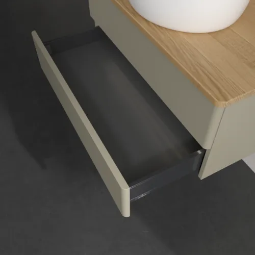Bild von VILLEROY BOCH Antao Waschbeckenunterschrank, mit Beleuchtung, 2 Auszüge, 800 x 360 x 500 mm, Front ohne Struktur, Stone Grey Matt Lacquer / Honey Oak #L19011HK
