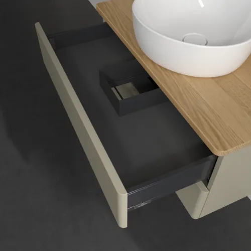 Bild von VILLEROY BOCH Antao Waschbeckenunterschrank, mit Beleuchtung, 2 Auszüge, 800 x 360 x 500 mm, Front ohne Struktur, Stone Grey Matt Lacquer / Honey Oak #L19011HK