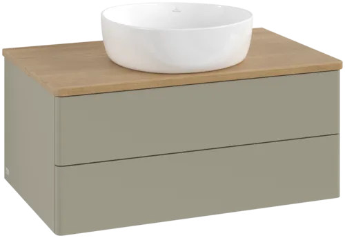 Obrázek VILLEROY BOCH Antao Vanity unit, with lighting, 2 pull-out compartments, 800 x 360 x 500 mm, Front without structure, Stone Grey Matt Lacquer / Honey Oak #L19011HK