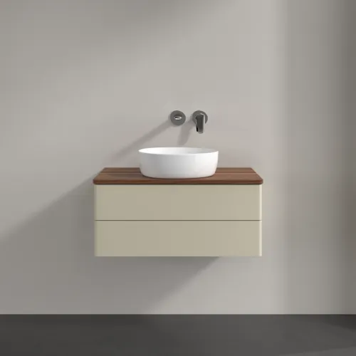 Bild von VILLEROY BOCH Antao Waschbeckenunterschrank, mit Beleuchtung, 2 Auszüge, 800 x 360 x 500 mm, Front ohne Struktur, Silk Grey Matt Lacquer / Warm Walnut #L19012HJ