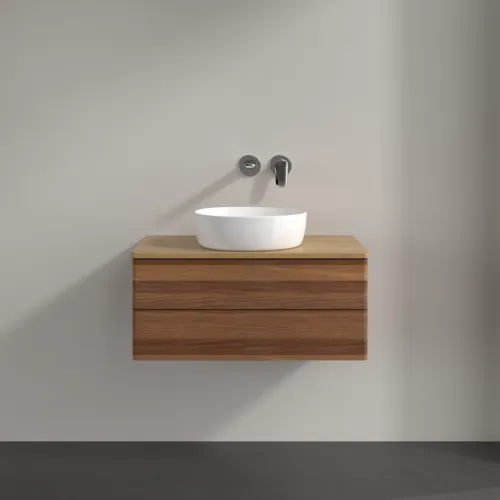 Bild von VILLEROY BOCH Antao Waschbeckenunterschrank, mit Beleuchtung, 2 Auszüge, 800 x 360 x 500 mm, Front ohne Struktur, Warm Walnut / Honey Oak #L19011HM