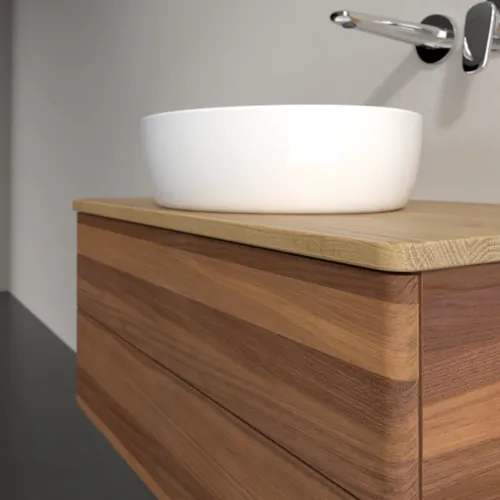 Bild von VILLEROY BOCH Antao Waschbeckenunterschrank, mit Beleuchtung, 2 Auszüge, 800 x 360 x 500 mm, Front ohne Struktur, Warm Walnut / Honey Oak #L19011HM