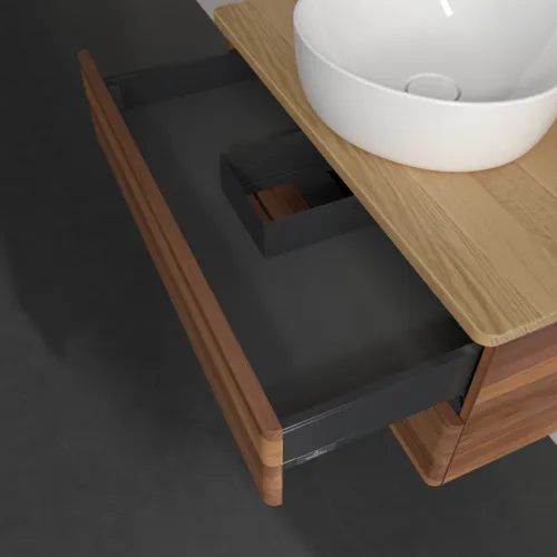 Bild von VILLEROY BOCH Antao Waschbeckenunterschrank, mit Beleuchtung, 2 Auszüge, 800 x 360 x 500 mm, Front ohne Struktur, Warm Walnut / Honey Oak #L19011HM