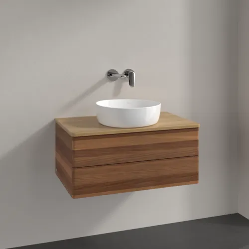 Bild von VILLEROY BOCH Antao Waschbeckenunterschrank, mit Beleuchtung, 2 Auszüge, 800 x 360 x 500 mm, Front ohne Struktur, Warm Walnut / Honey Oak #L19011HM