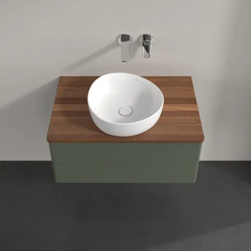 Bild von VILLEROY BOCH Antao Waschbeckenunterschrank, mit Beleuchtung, 2 Auszüge, 800 x 360 x 500 mm, Front ohne Struktur, Leaf Green Matt Lacquer / Warm Walnut #L19012HL