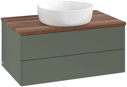 Obrázek VILLEROY BOCH Antao Vanity unit, with lighting, 2 pull-out compartments, 800 x 360 x 500 mm, Front without structure, Leaf Green Matt Lacquer / Warm Walnut #L19012HL