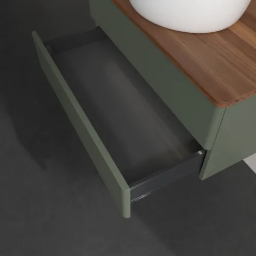 Bild von VILLEROY BOCH Antao Waschbeckenunterschrank, mit Beleuchtung, 2 Auszüge, 800 x 360 x 500 mm, Front ohne Struktur, Leaf Green Matt Lacquer / Warm Walnut #L19012HL