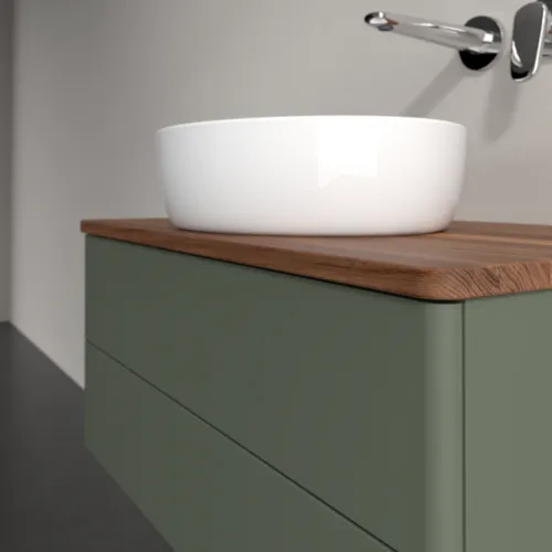 Bild von VILLEROY BOCH Antao Waschbeckenunterschrank, mit Beleuchtung, 2 Auszüge, 800 x 360 x 500 mm, Front ohne Struktur, Leaf Green Matt Lacquer / Warm Walnut #L19012HL