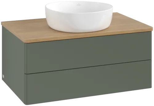 Obrázek VILLEROY BOCH Antao Vanity unit, with lighting, 2 pull-out compartments, 800 x 360 x 500 mm, Front without structure, Leaf Green Matt Lacquer / Honey Oak #L19011HL