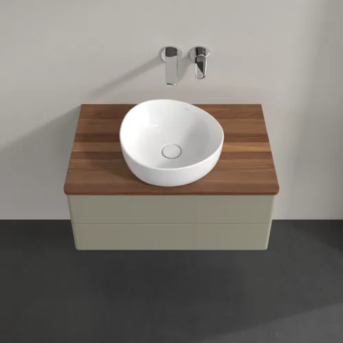 Bild von VILLEROY BOCH Antao Waschbeckenunterschrank, mit Beleuchtung, 2 Auszüge, 800 x 360 x 500 mm, Front ohne Struktur, Stone Grey Matt Lacquer / Warm Walnut #L19012HK