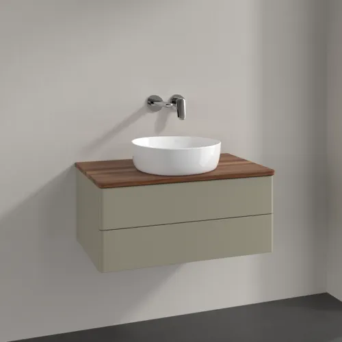Bild von VILLEROY BOCH Antao Waschbeckenunterschrank, mit Beleuchtung, 2 Auszüge, 800 x 360 x 500 mm, Front ohne Struktur, Stone Grey Matt Lacquer / Warm Walnut #L19012HK