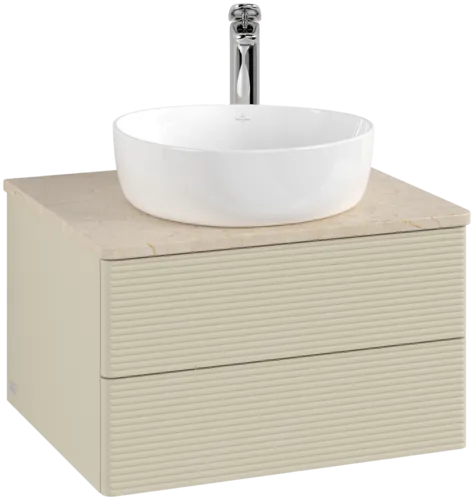 Obrázek VILLEROY BOCH Antao Vanity unit, with lighting, 2 pull-out compartments, 600 x 360 x 500 mm, Front with grain texture, Silk Grey Matt Lacquer / Botticino #L18153HJ