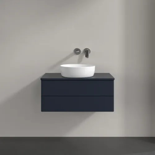 Bild von VILLEROY BOCH Antao Waschbeckenunterschrank, mit Beleuchtung, 2 Auszüge, 800 x 360 x 500 mm, Front ohne Struktur, Midnight Blue Matt Lacquer / Midnight Blue Matt Lacquer #L19010HG