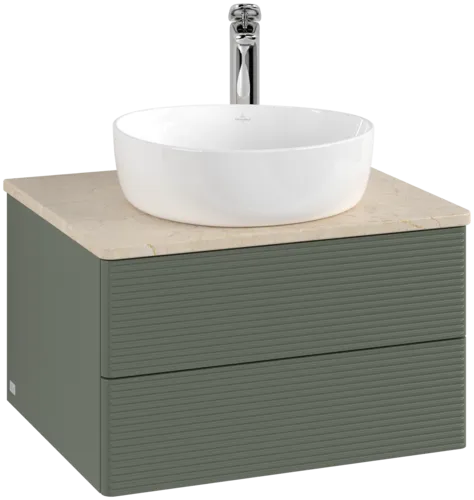 Obrázek VILLEROY BOCH Antao Vanity unit, with lighting, 2 pull-out compartments, 600 x 360 x 500 mm, Front with grain texture, Leaf Green Matt Lacquer / Botticino #L18153HL