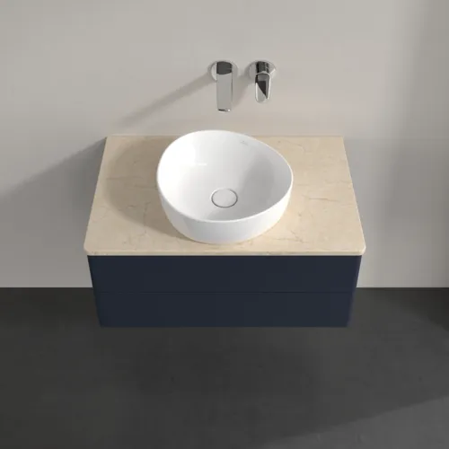 Bild von VILLEROY BOCH Antao Waschbeckenunterschrank, mit Beleuchtung, 2 Auszüge, 800 x 360 x 500 mm, Front ohne Struktur, Midnight Blue Matt Lacquer / Botticino #L19013HG