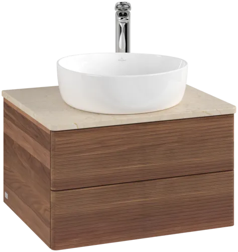 Picture of VILLEROY BOCH Antao Vanity unit, with lighting, 2 pull-out compartments, 600 x 360 x 500 mm, Front with grain texture, Warm Walnut / Botticino #L18153HM