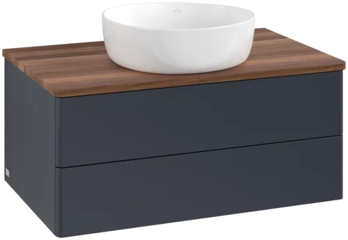 Obrázek VILLEROY BOCH Antao Vanity unit, with lighting, 2 pull-out compartments, 800 x 360 x 500 mm, Front without structure, Midnight Blue Matt Lacquer / Warm Walnut #L19012HG