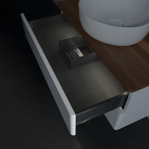Bild von VILLEROY BOCH Antao Waschbeckenunterschrank, mit Beleuchtung, 2 Auszüge, 800 x 360 x 500 mm, Front ohne Struktur, White Matt Lacquer / Warm Walnut #L19052MT